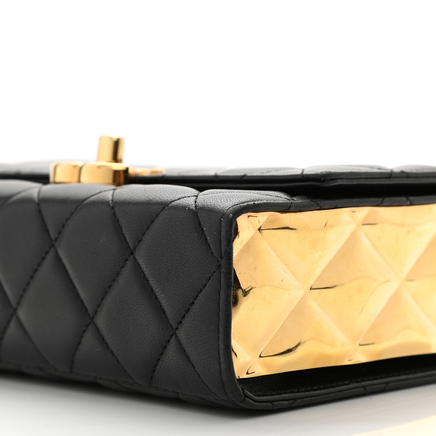 Lambskin Quilted Mini Golden Plate Flap Black