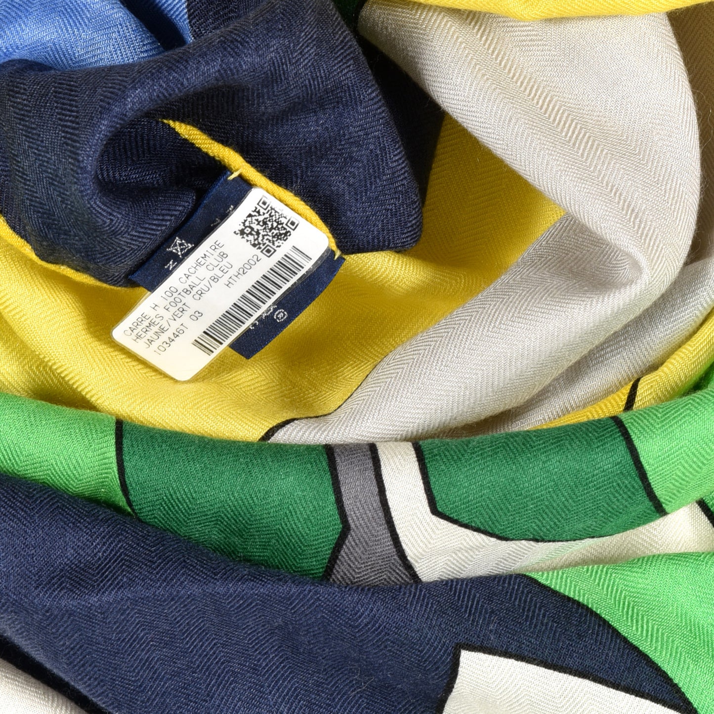 Cashmere Silk Hermes Football Club Scarf 100 Jaune Vert Bleu