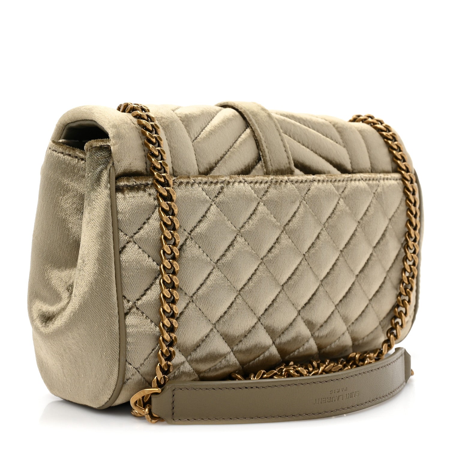 Saint Laurent Velvet Mixed Matelasse Triquilt Small Monogram Satchel Dark Vintage Olive 3 of 9