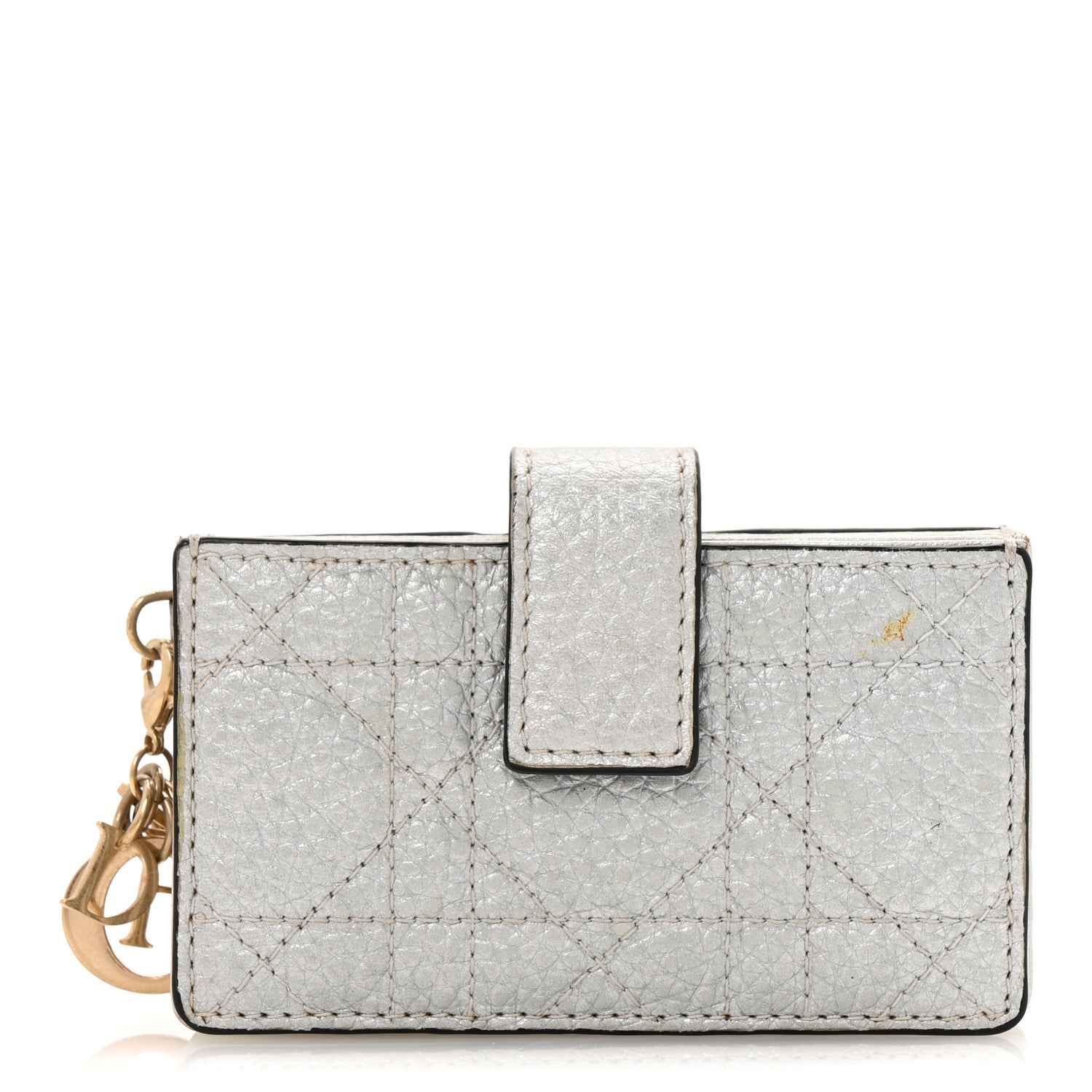 Christian Dior Metallic Grained Calfskin Cannage Lady Dior 5-Gusset Card Holder Silver 1 of 9