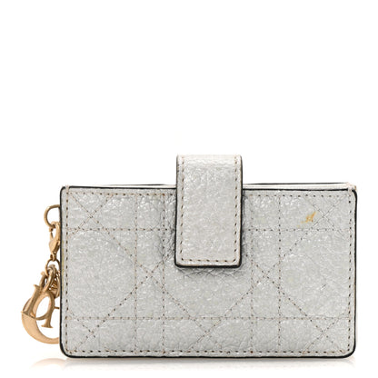 Christian Dior Metallic Grained Calfskin Cannage Lady Dior 5-Gusset Card Holder Silver 1 of 9