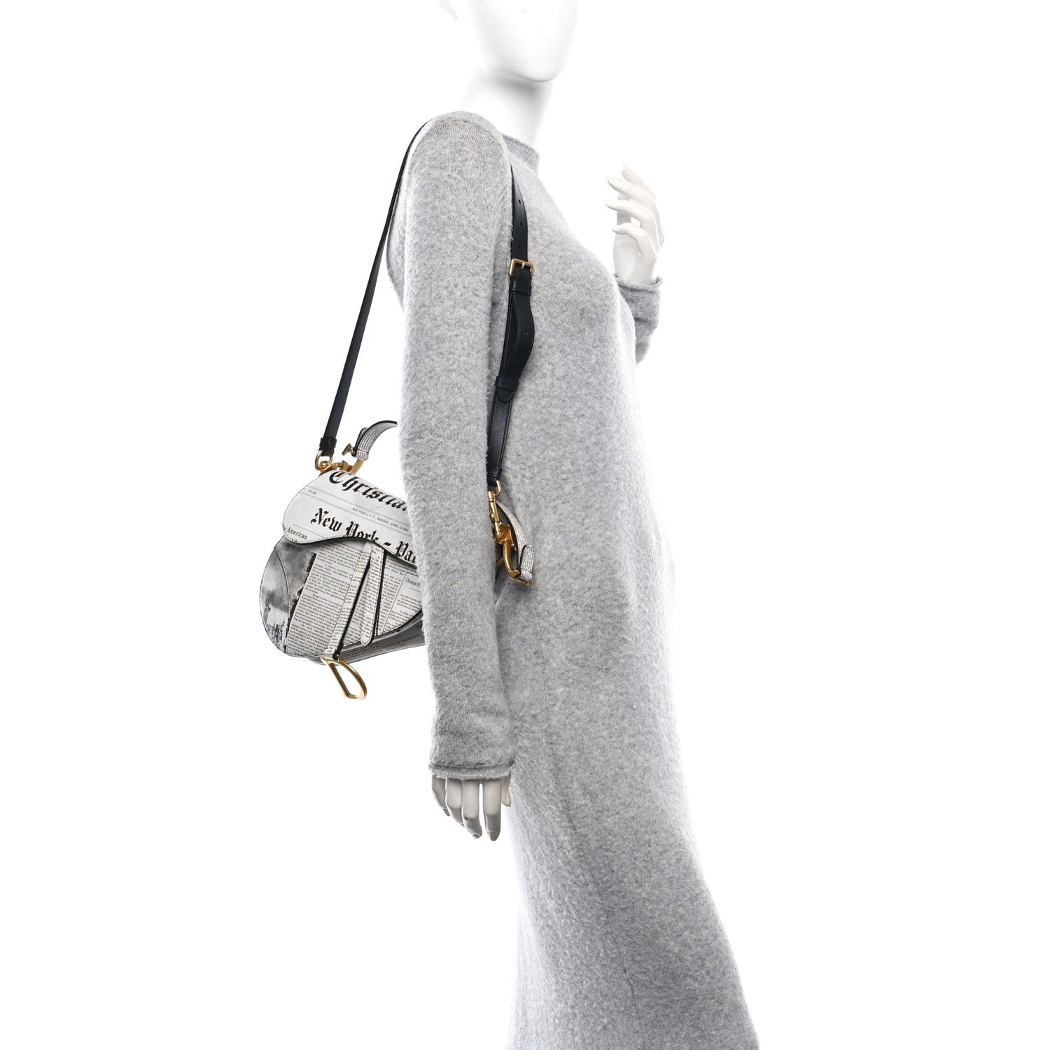 Christian Dior Calfskin Newspaper Printed Saddle Bag With Strap Black White 2 of 11