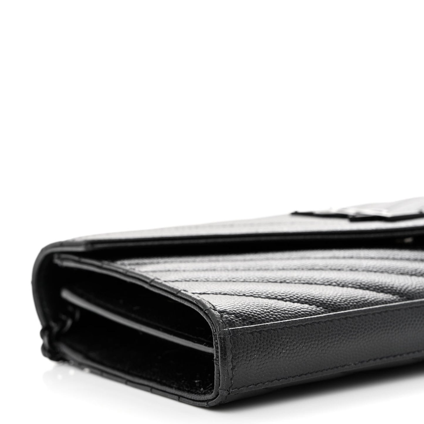 Grain De Poudre Matelasse Chevron Monogram Monochrome Chain Wallet Black