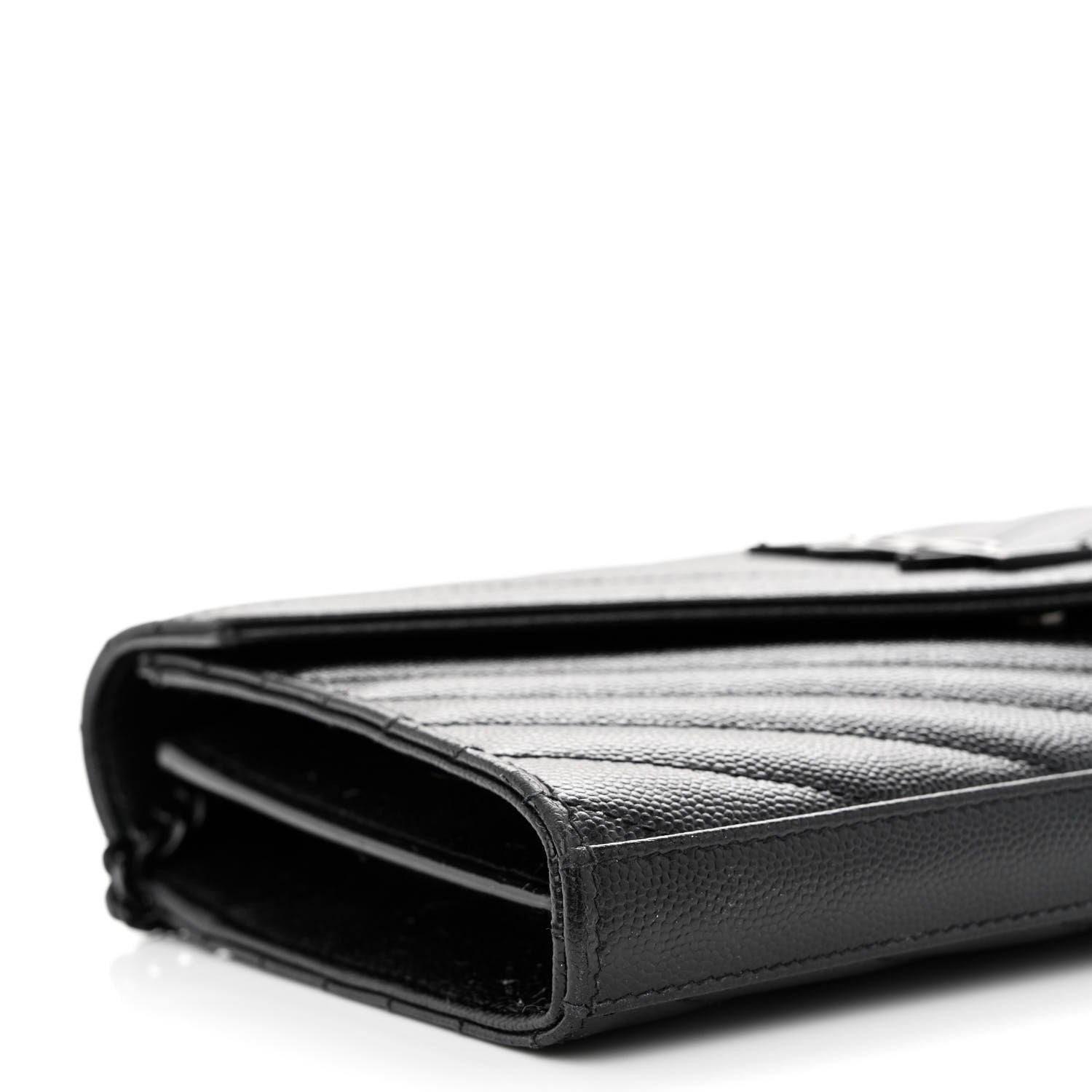 Saint Laurent Grain De Poudre Matelasse Chevron Monogram Monochrome Chain Wallet Black 7 of 9