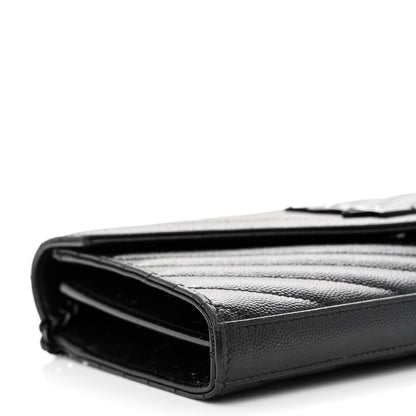 Saint Laurent Grain De Poudre Matelasse Chevron Monogram Monochrome Chain Wallet Black 7 of 9