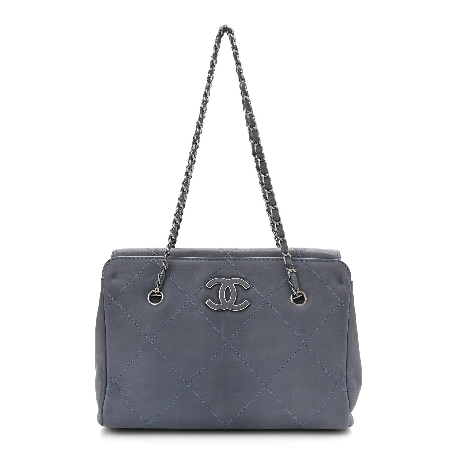 Chanel Washed Calfskin Diamond Stitch Large Hamptons Shopping Tote Blue 1 of 12