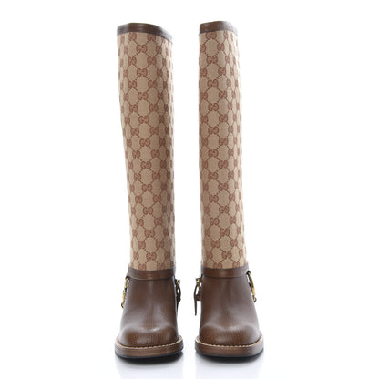 Gucci GG Monogram Calfskin Lola Tall Boots 37.5 Beige Ruggine Cuir 2 of 7