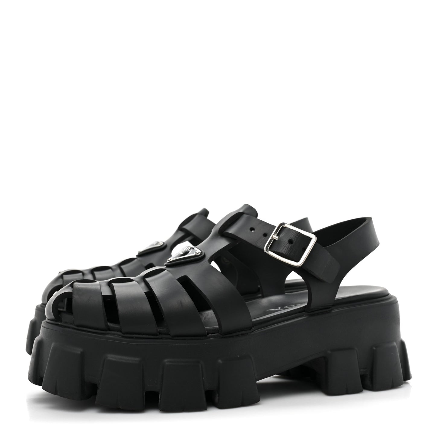 Foam Rubber Triangle Logo Monolith 55mm Cage Sandals 38 Black