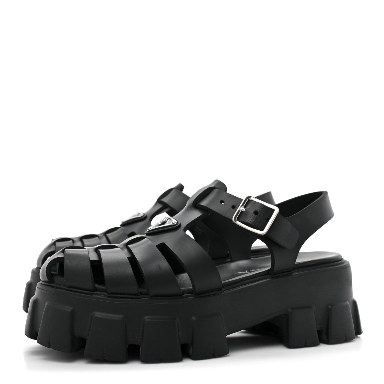 Prada Foam Rubber Triangle Logo Monolith 55mm Cage Sandals 38 Black 3 of 13