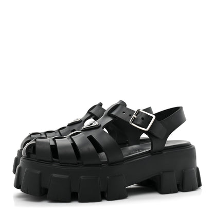 Prada Foam Rubber Triangle Logo Monolith 55mm Cage Sandals 38 Black 3 of 13