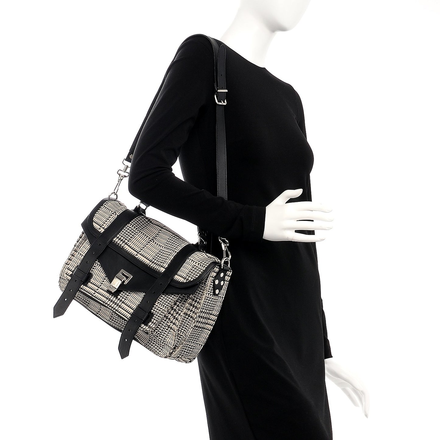 Canvas Houndstooth Printed Medium PS1 Satchel White Black