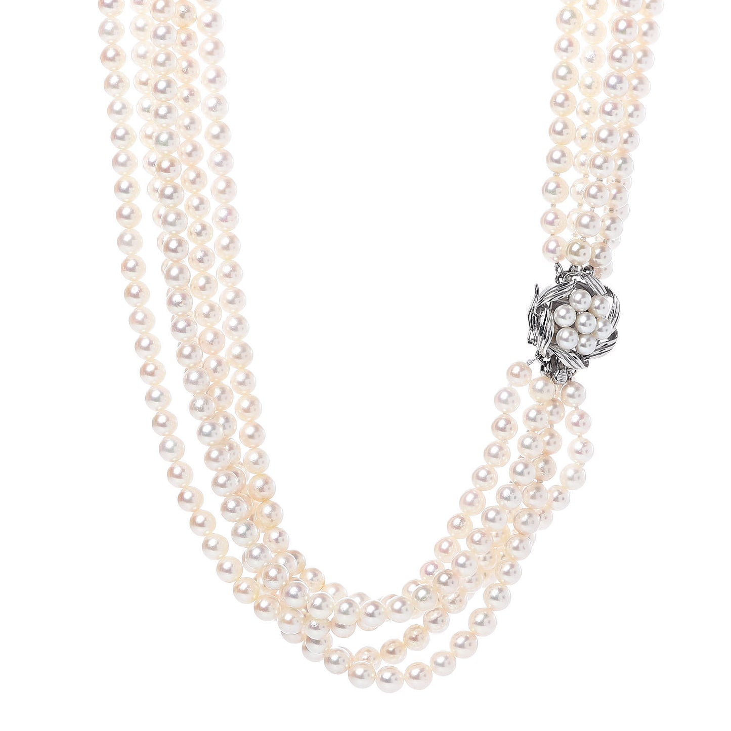 14K White Gold Akoya Pearl 4.5-6mm Five Strand Necklace