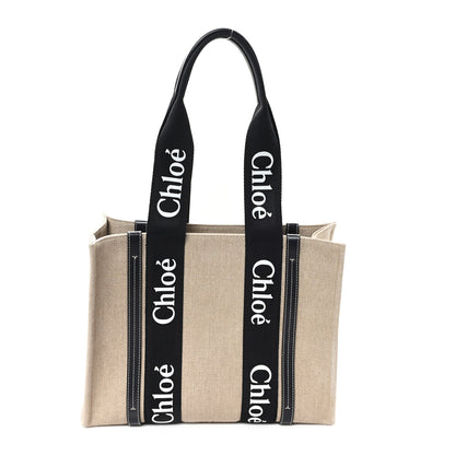 Chloe Linen Calfskin Medium Woody Ribbon Tote Black Blue 1 of 11