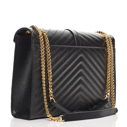 Saint Laurent Grain De Poudre Matelasse Chevron Large Monogram Satchel Black 3 of 8