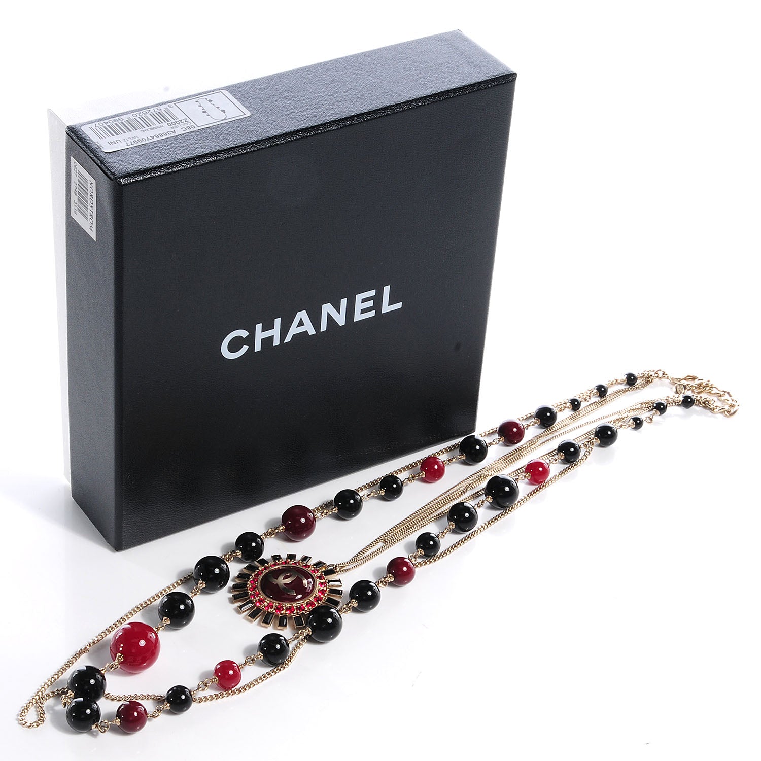 Chanel Beaded CC Pendant Strand Necklace Gold Multicolor 5 of 5