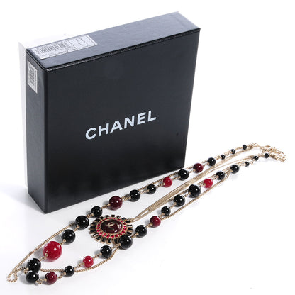 Chanel Beaded CC Pendant Strand Necklace Gold Multicolor 5 of 5