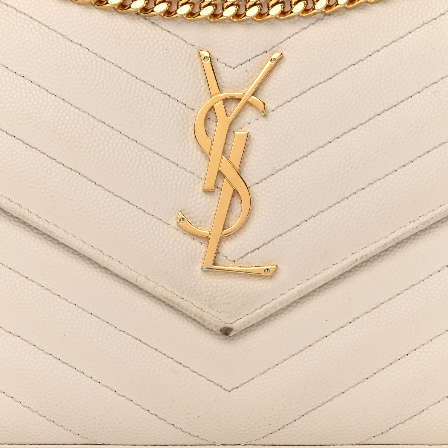 Saint Laurent Grain De Poudre Matelasse Chevron Monogram Chain Wallet White 8 of 18