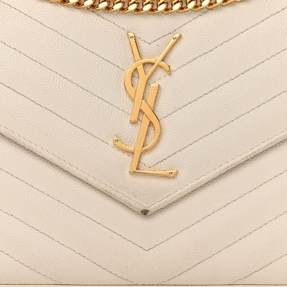 Saint Laurent Grain De Poudre Matelasse Chevron Monogram Chain Wallet White 8 of 18