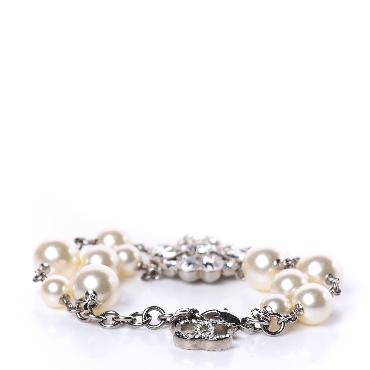 Pearl Crystal CC Bracelet Silver