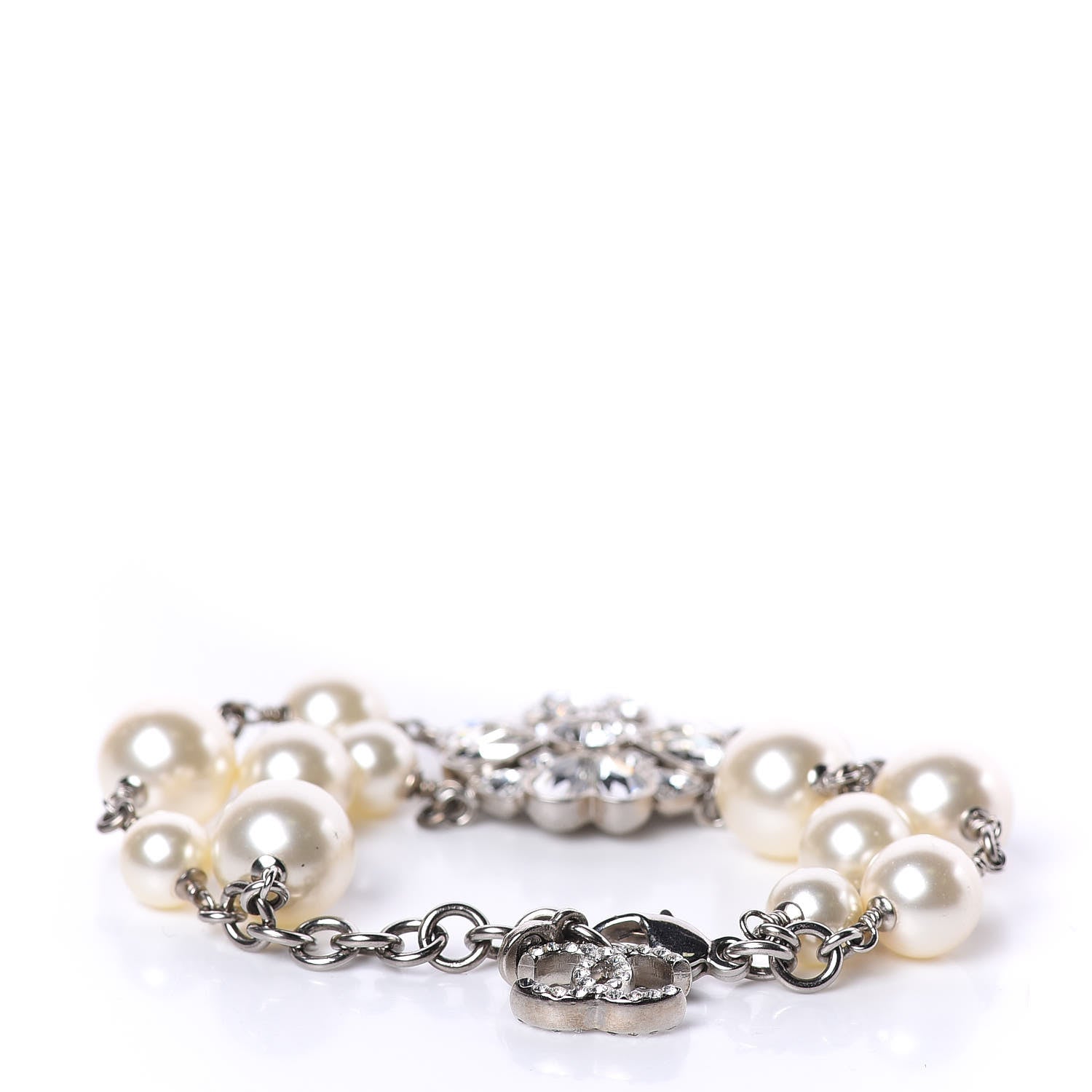 Chanel Pearl Crystal CC Bracelet Silver 3 of 5