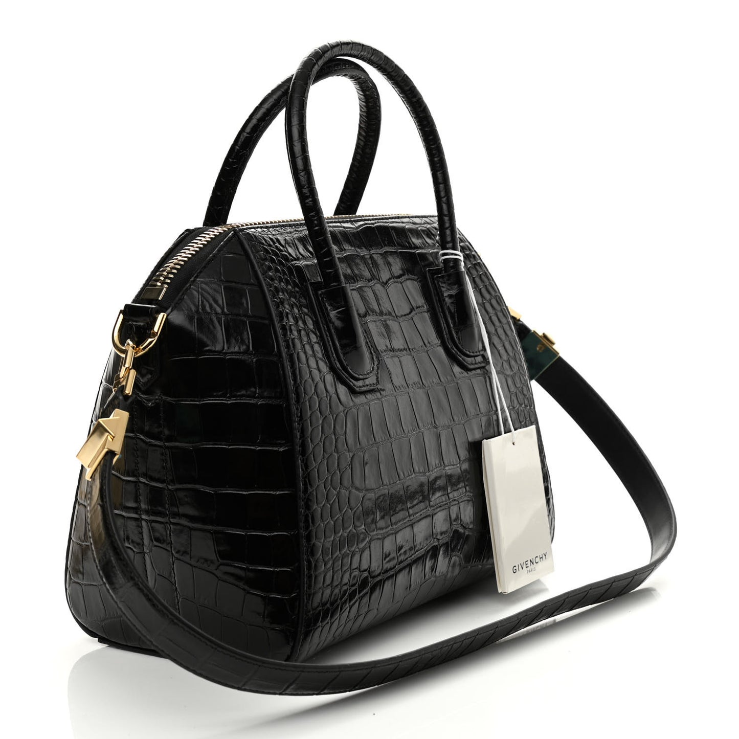 Calfskin Crocodile Embossed Small Antigona Black