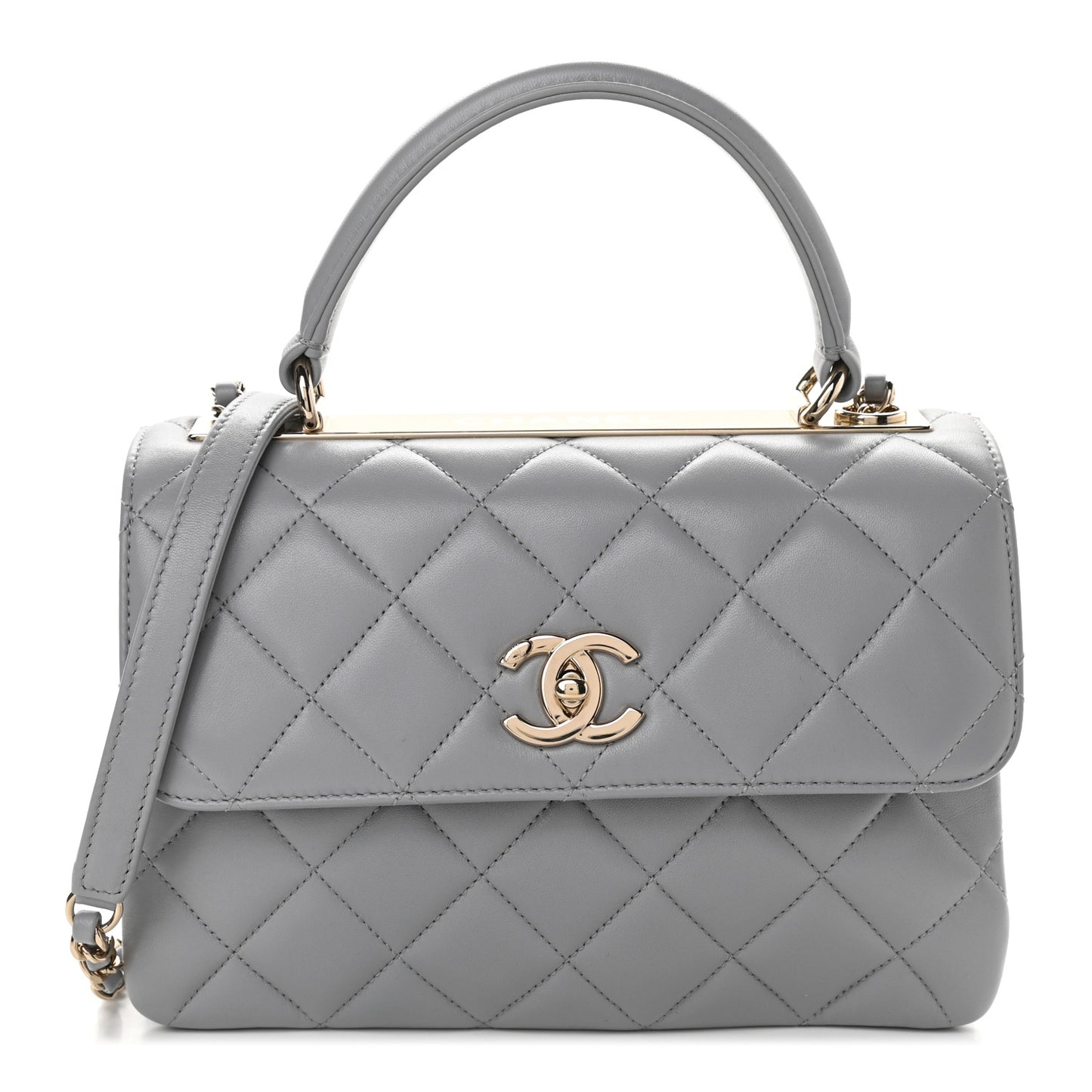 Lambskin Quilted Small Trendy CC Flap Dual Handle Bag Grey