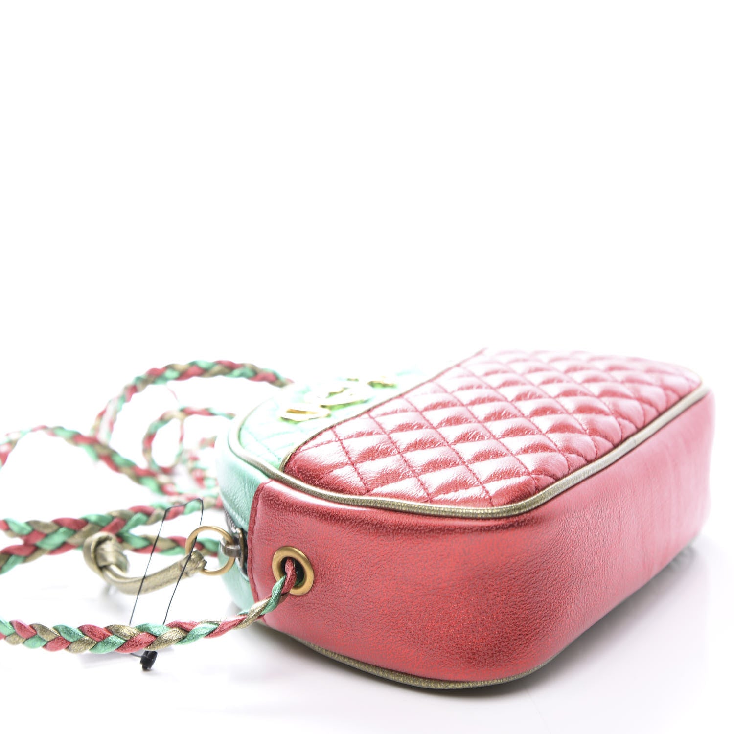 Gucci Laminated Nappa Trapuntata Mini Zumi Dome Shoulder Bag Rosso Jasmine Green Rame 7 of 9