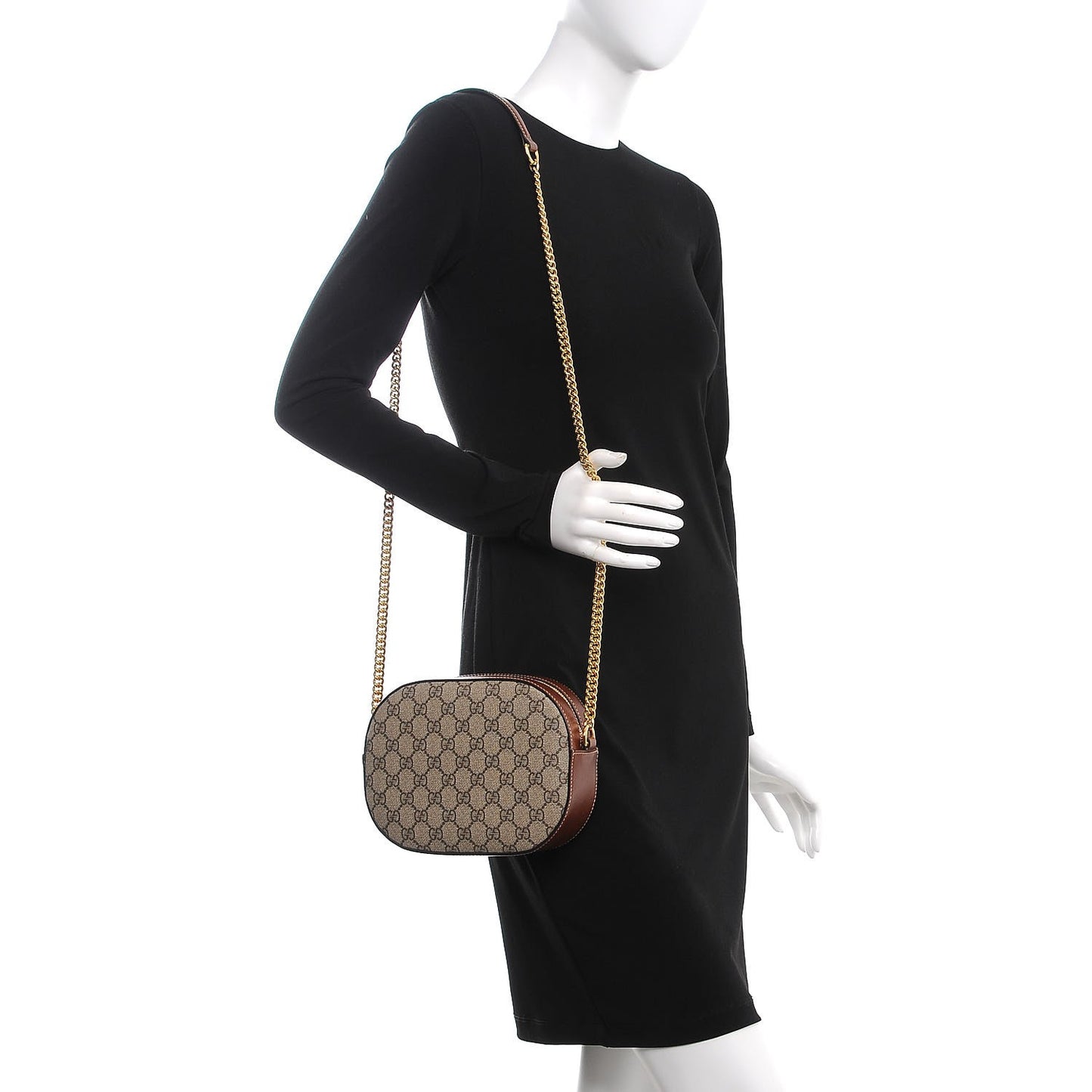 GG Supreme Monogram Cuoio Toscano Mini Chain Shoulder Bag Beige Ebony Cuir