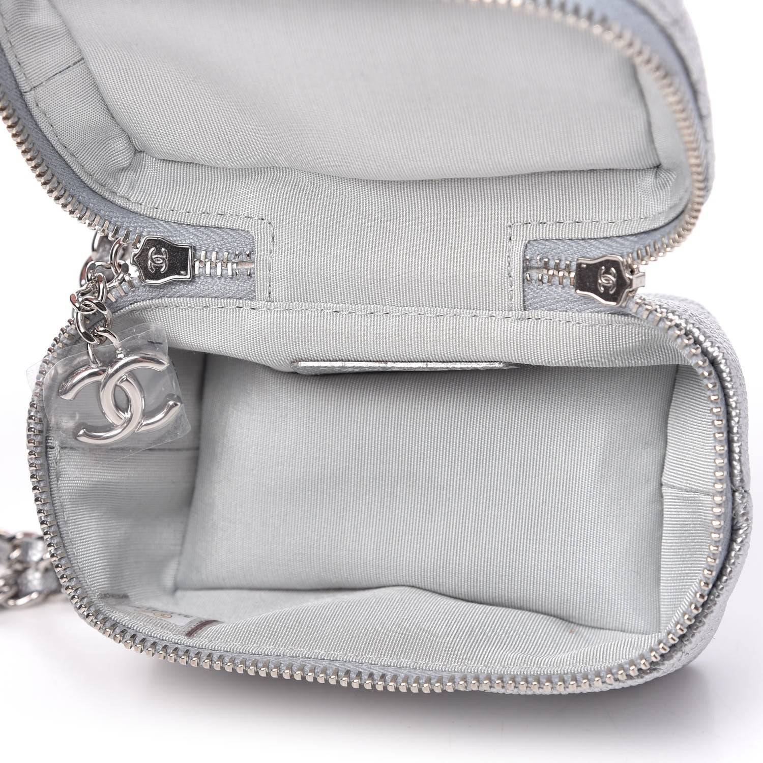 Chanel Metallic Caviar Quilted Mini Top Handle Vanity With Chain Silver 5 of 10