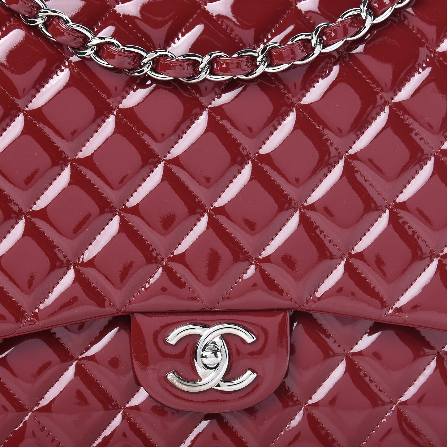 Patent Quilted Maxi Double Flap Red