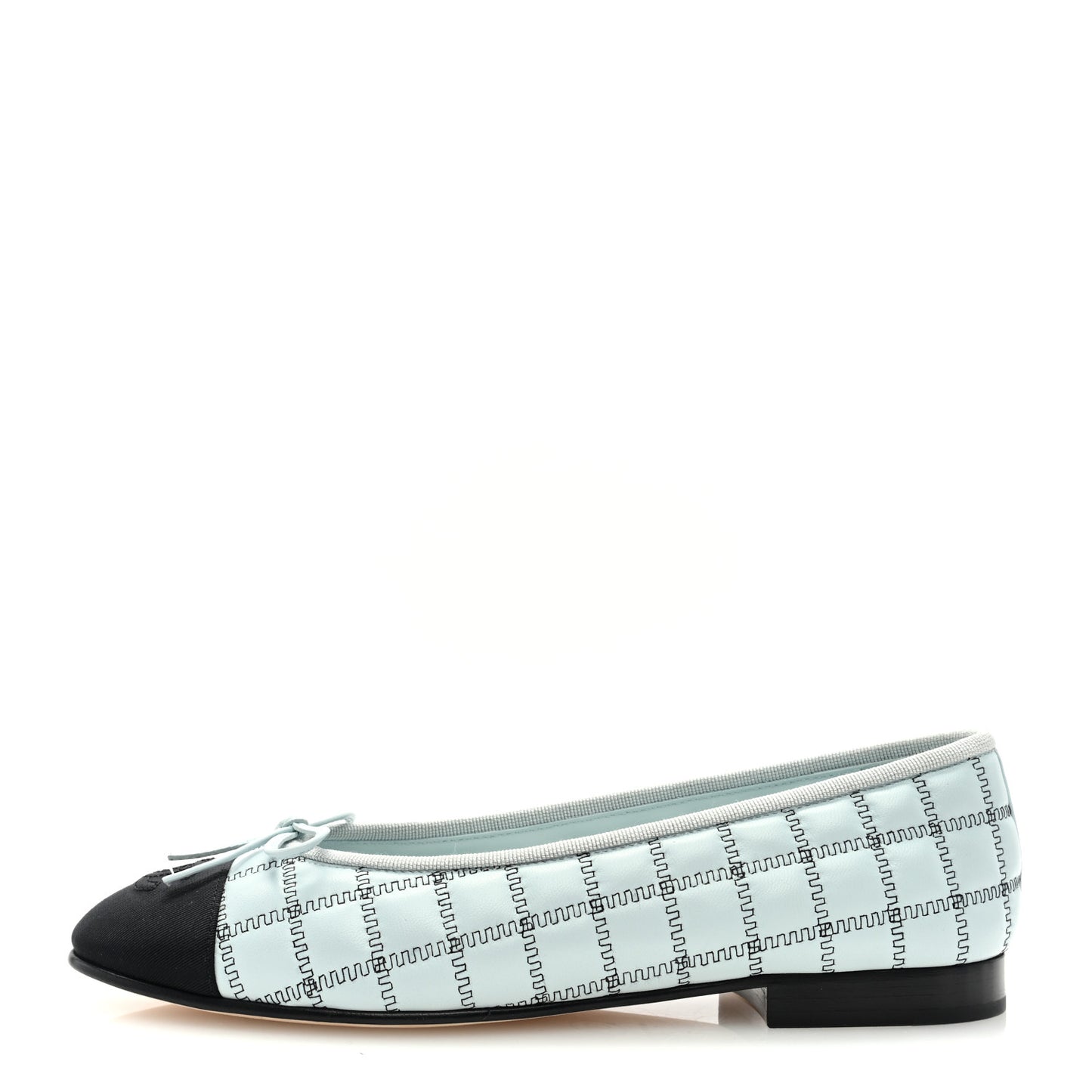 Lambskin Embroidered Grosgrain Cap Toe CC Ballerina Flats 37 Light Blue Black