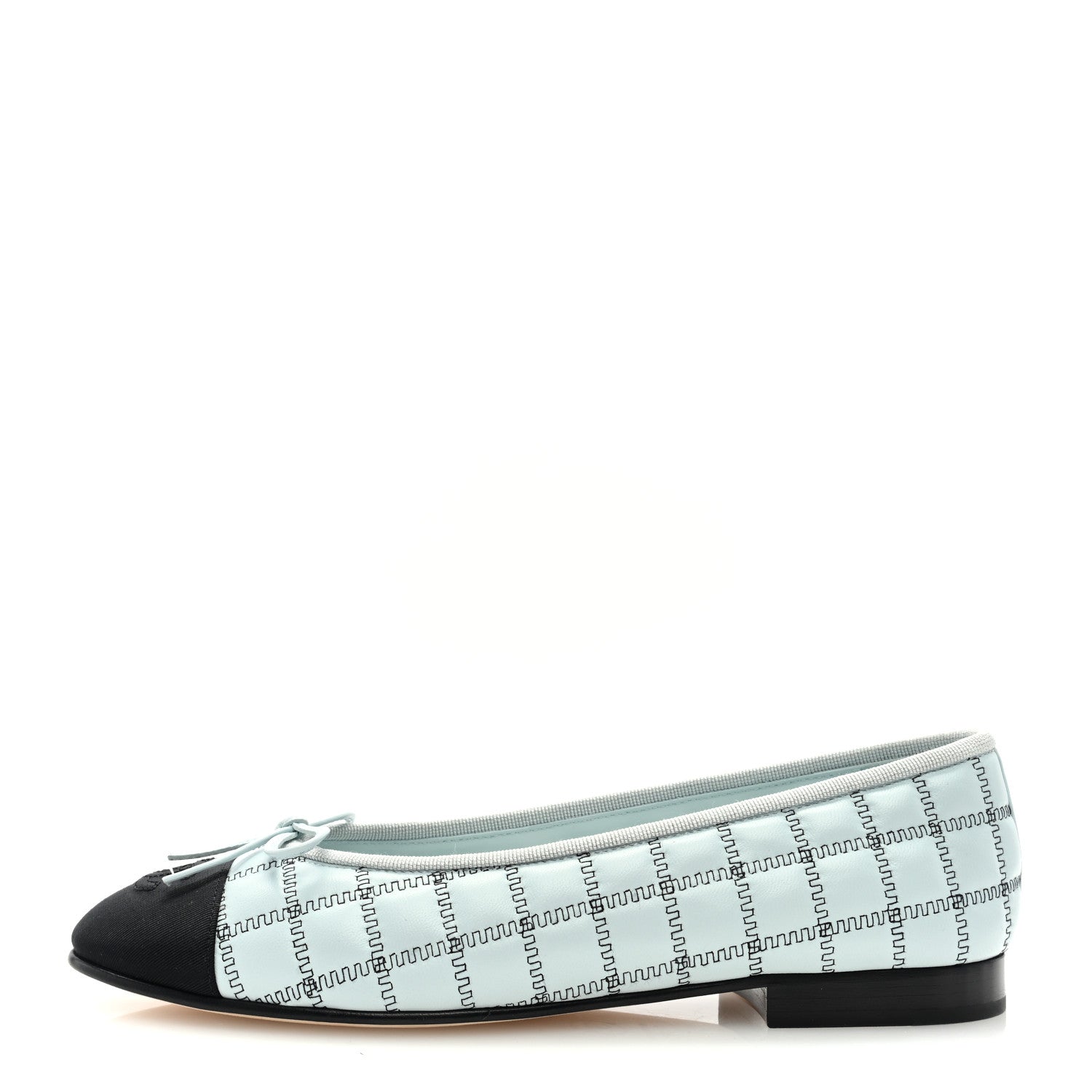 Chanel Lambskin Embroidered Grosgrain Cap Toe CC Ballerina Flats 37 Light Blue Black 1 of 9