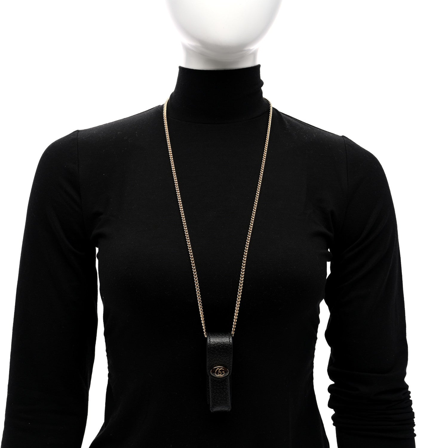 Gucci Textured Dollar Calfskin Enamel GG Lipstick Holder Necklace Black 2 of 7