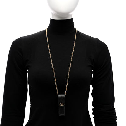 Gucci Textured Dollar Calfskin Enamel GG Lipstick Holder Necklace Black 2 of 7