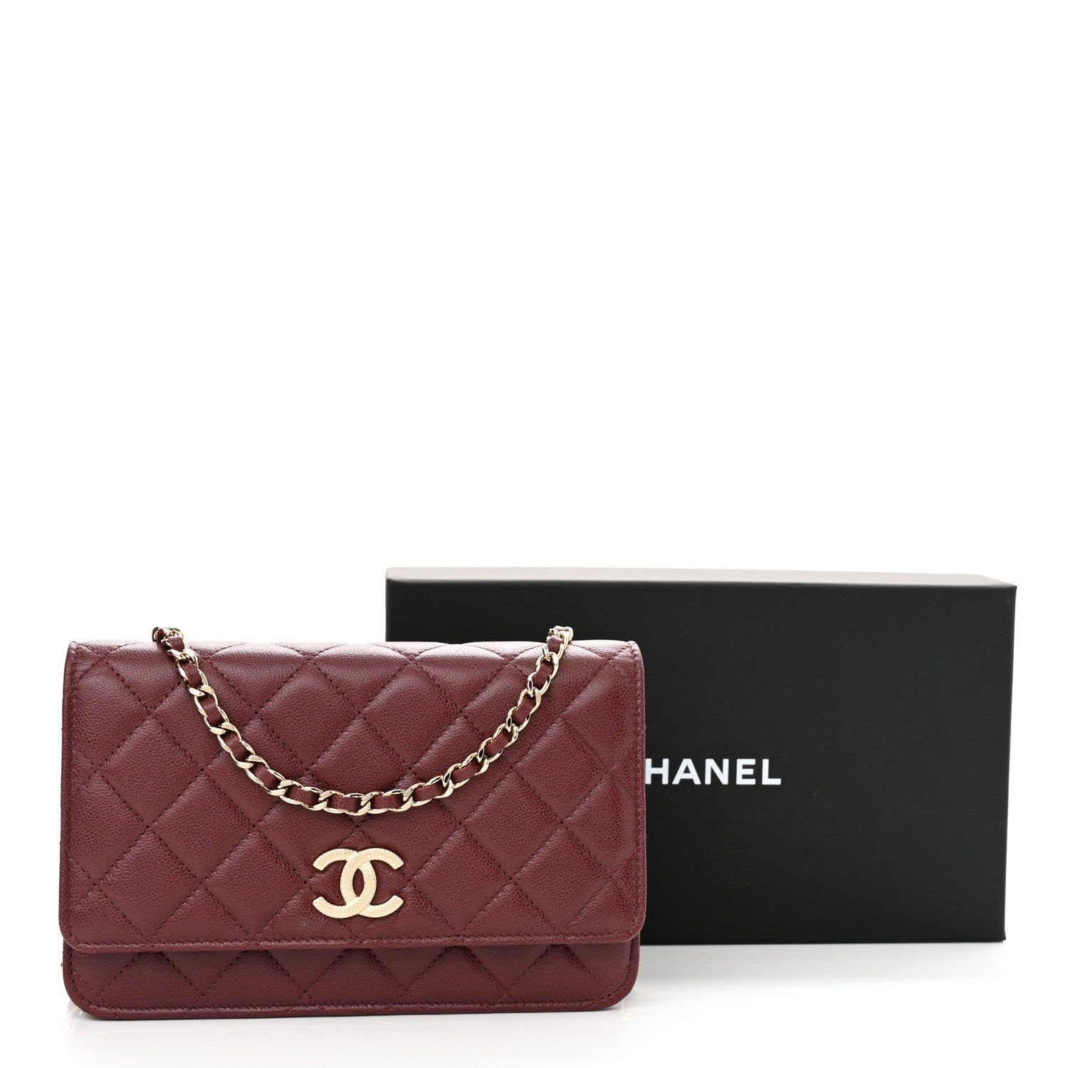 Chanel Caviar Quilted Studded CC Wallet On Chain WOC Burgundy 12 of 12