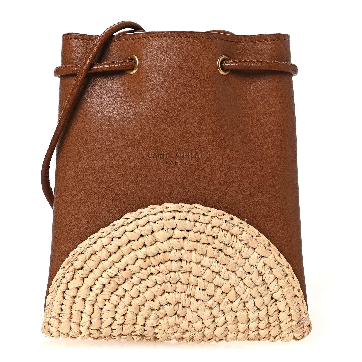 Saint Laurent Raffia Cassandre Mini Pochon Crossbody Bag Brick Natural 1 of 13