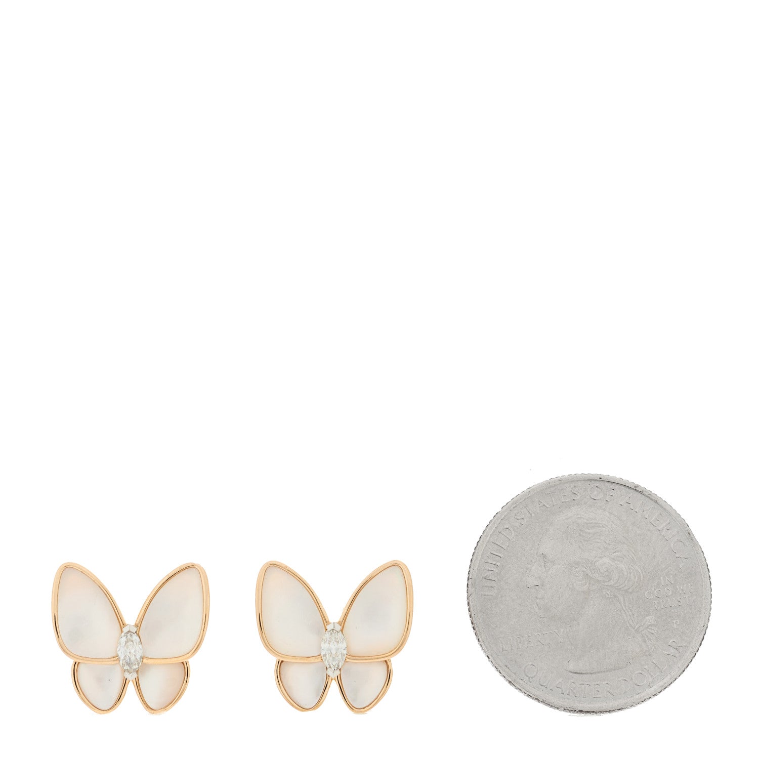 Van Cleef & Arpels 18K Rose White Gold Diamond Mother of Pearl Two Butterfly Earrings 2 of 4