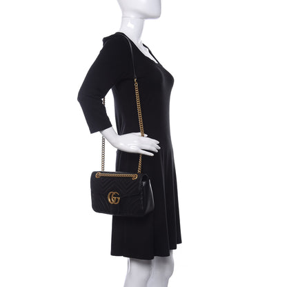 Gucci Calfskin Matelasse Small GG Marmont Shoulder Bag Black 2 of 10
