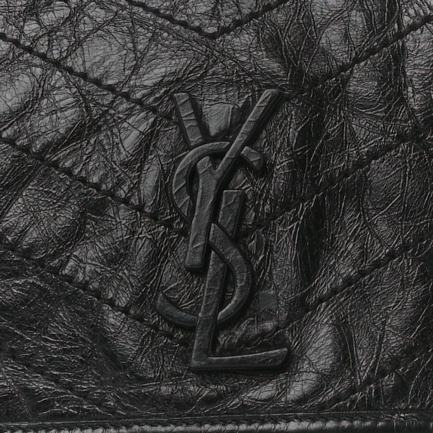 Crinkled Calfskin Matelasse Monogram Medium Niki Chain Satchel Black