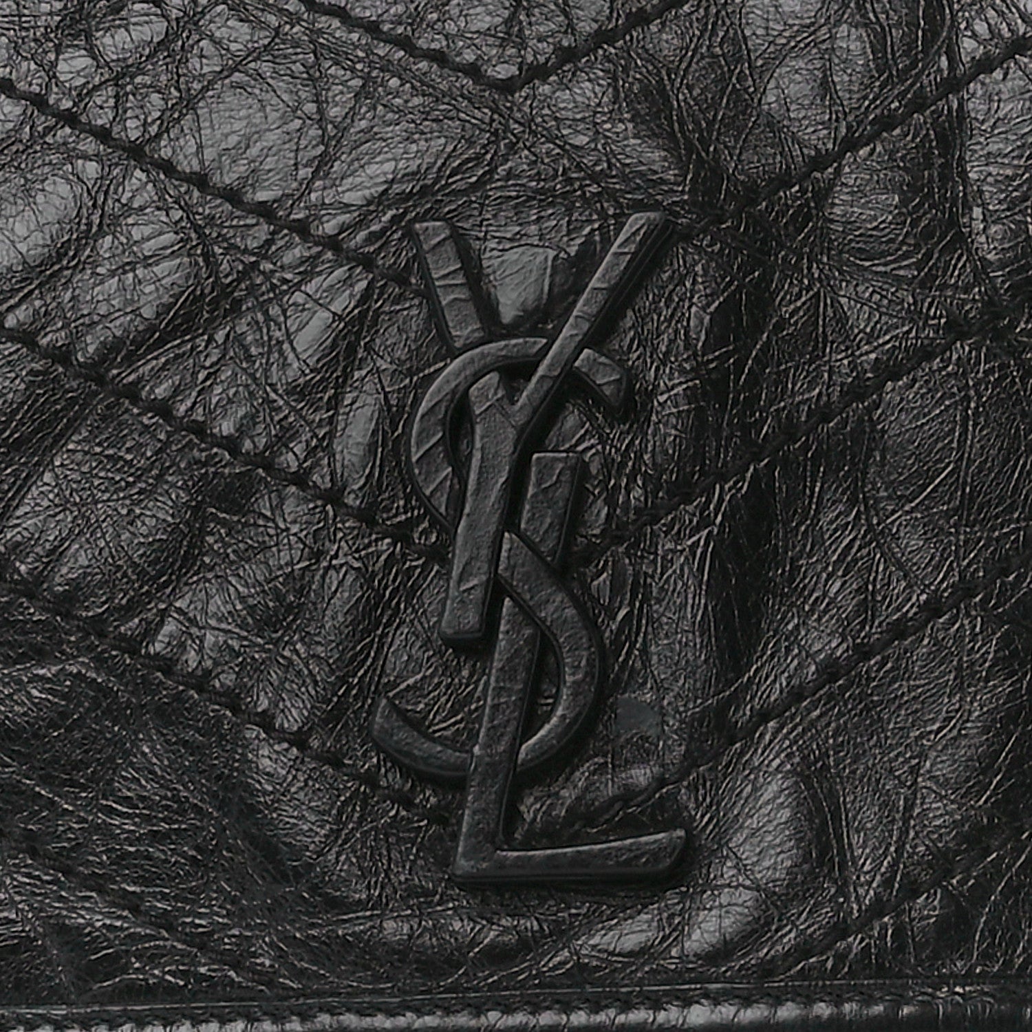Saint Laurent Crinkled Calfskin Matelasse Monogram Medium Niki Chain Satchel Black 9 of 12