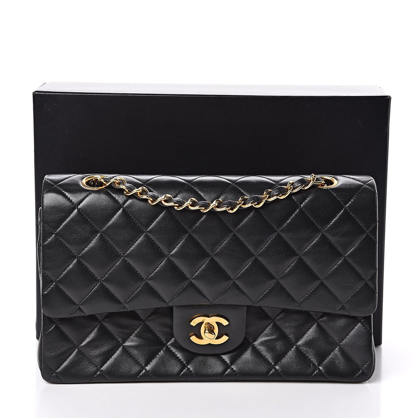 Lambskin Quilted Medium Double Flap Black