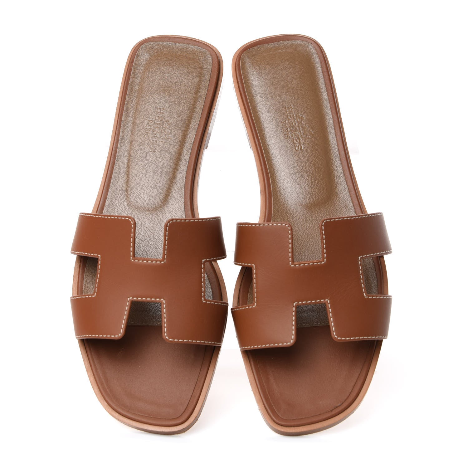 Hermes Box Calfskin Oran Sandals 37.5 Gold 5 of 11
