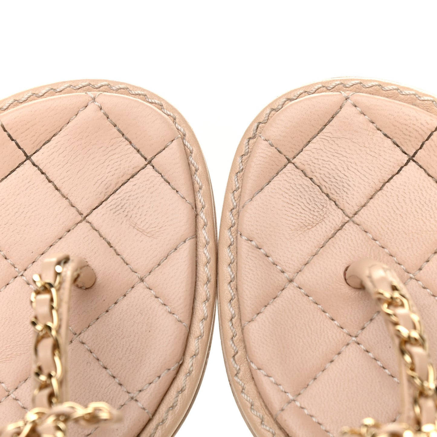 Lambskin Chain CC Logo Thong Sandals 35.5 Beige