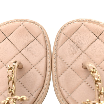 Chanel Lambskin Chain CC Logo Thong Sandals 35.5 Beige 9 of 9