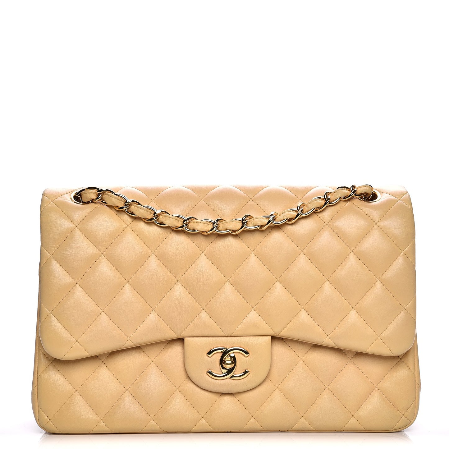 Lambskin Quilted Jumbo Double Flap Beige Clair