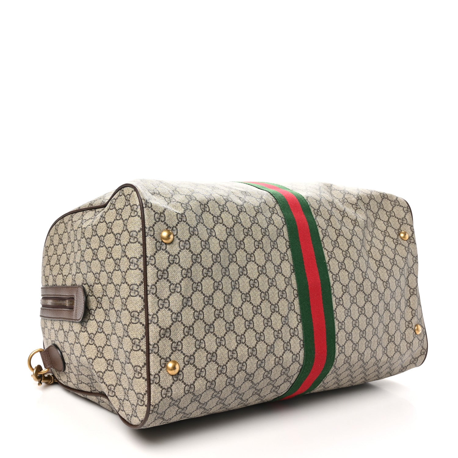 Gucci GG Supreme Monogram Textured Dollar Calfskin Web Medium Ophidia Carry-On Duffle Bag Beige Ebony New Acero 3 of 11