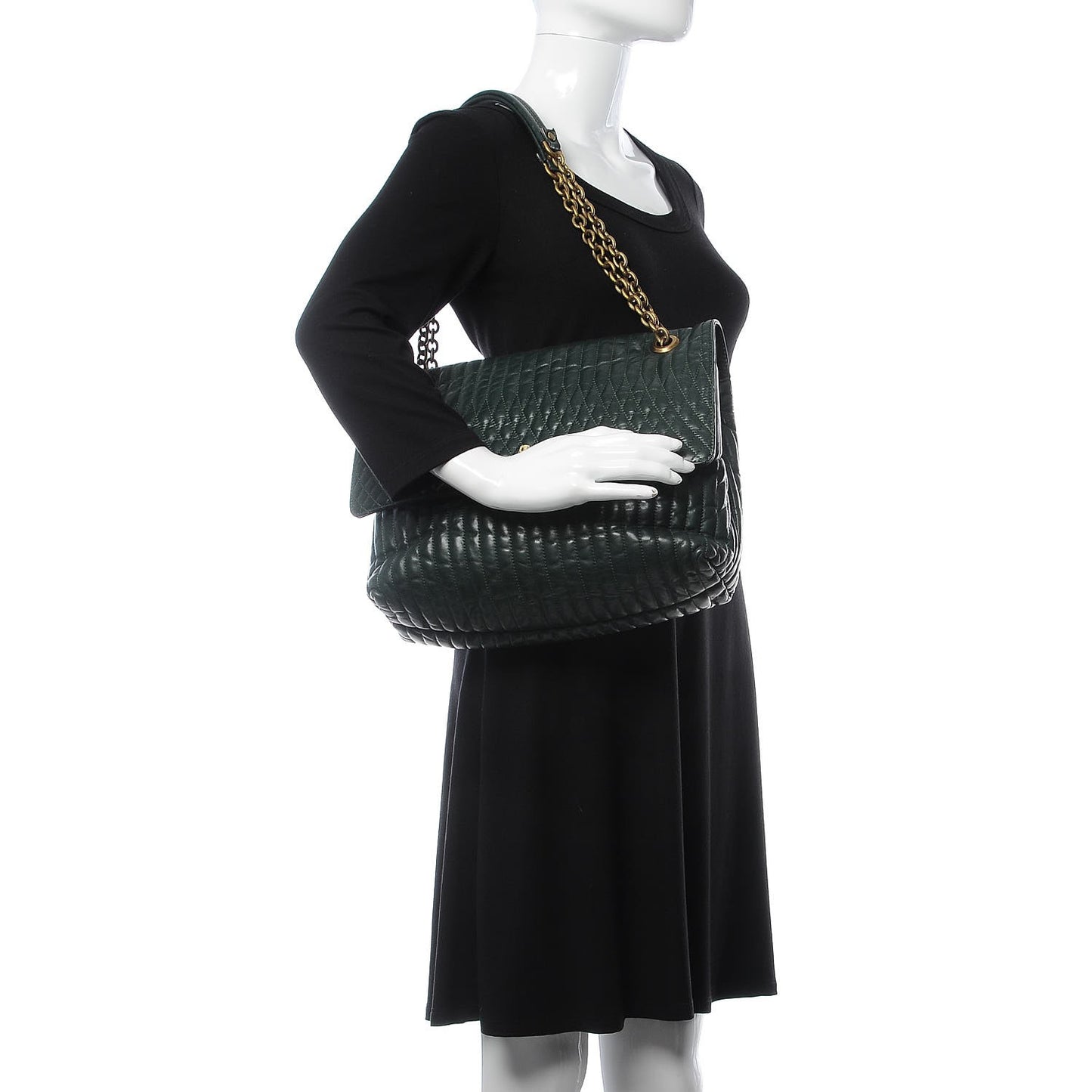 Calfskin Quilted Large Happy Shoulder Bag Forest