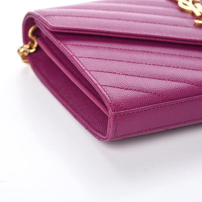 Saint Laurent Grain De Poudre Matelasse Chevron Monogram Chain Wallet Dark Grape 8 of 9