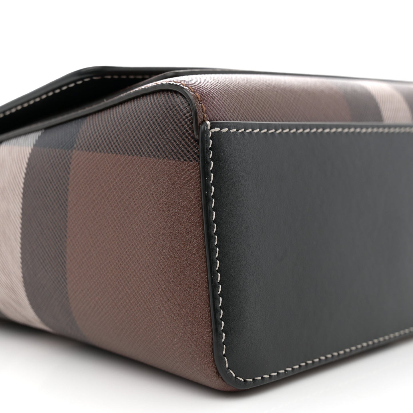 Calfskin Giant Check E-Canvas Note Crossbody Bag Dark Birch Brown