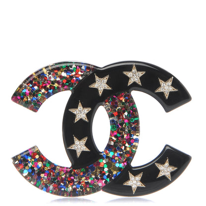 Chanel Resin Glitter Crystal CC Star Brooch Multicolor 1 of 5